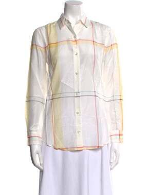 Equipment Femme Plaid Cotton Silk Button Down Blouse M NWT Ivory Yellow Pink Top